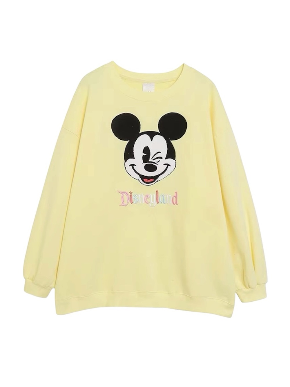 NWT Disneyland Yellow Mickey Mouse Winking Crewneck Sweatshirt Butter Yellow XL